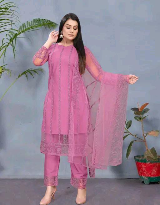 Women Net Kurti Set with Dupatta
