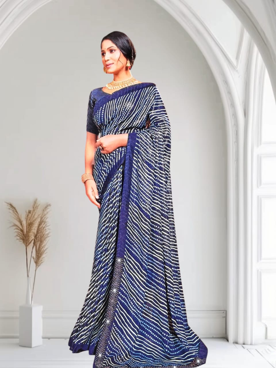 Attractive Blue print design saree