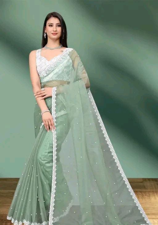 Trending net stone saree