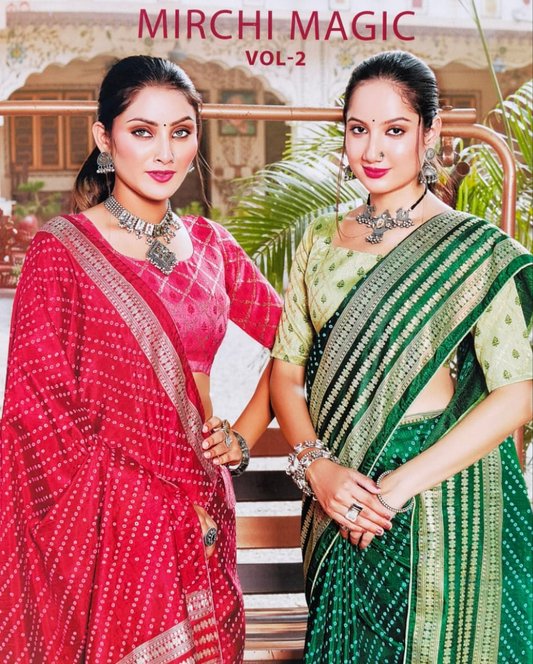 Mirchi Magic Trends Combo pack Red & Green Saree
