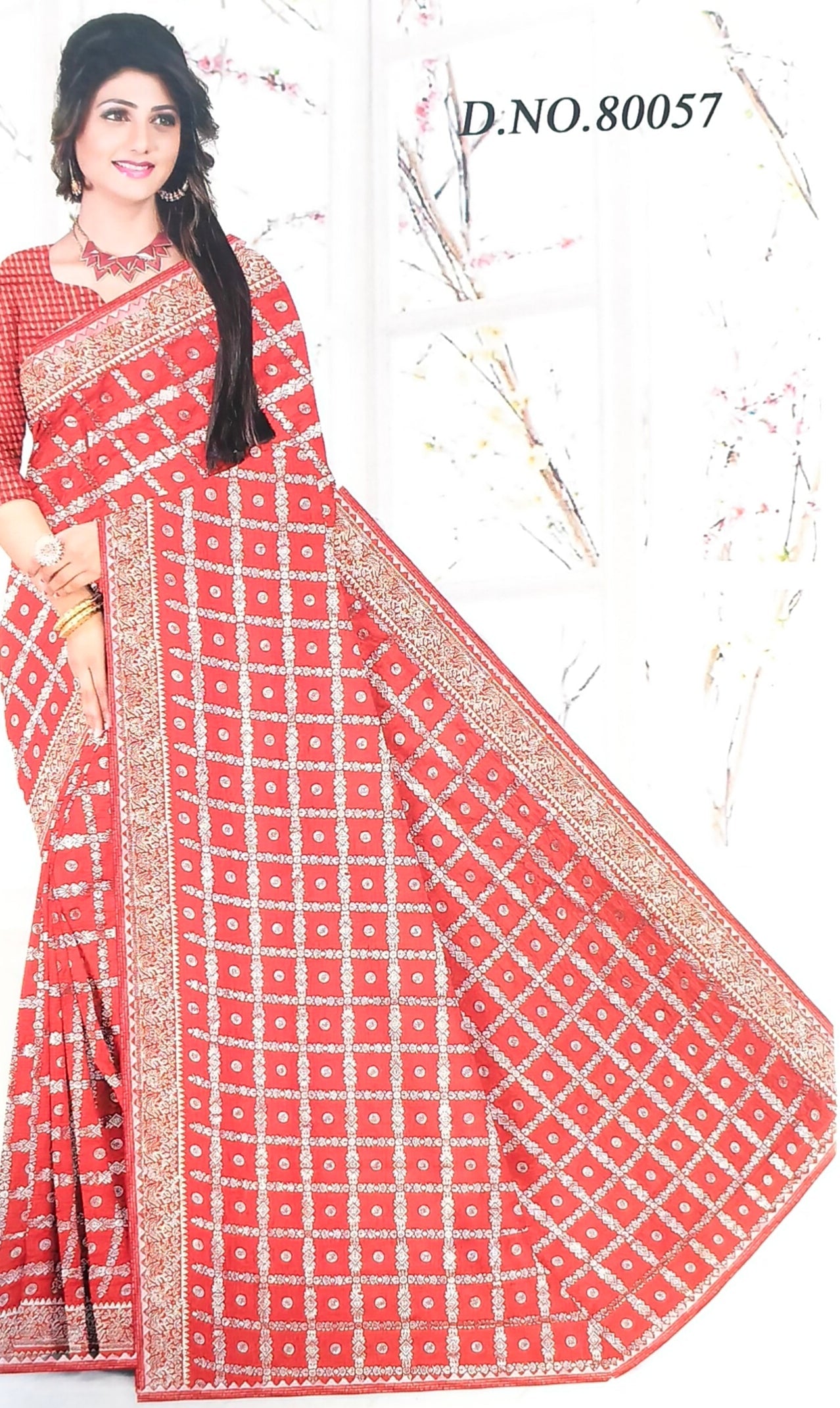 Wine Floral Print Saree