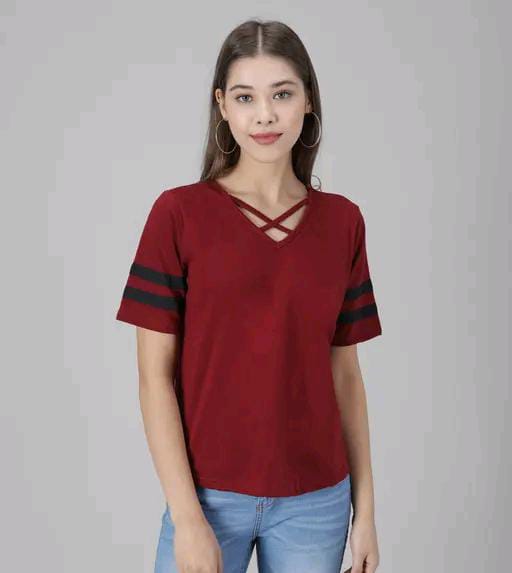 Elizy Women Maroon Plain Cross Neck Top