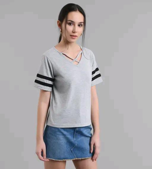 Elizy Women Maroon Plain Cross Neck Top