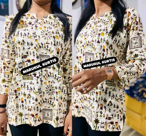 Polyster/Crepe fabric-Floral/ varli Printed Short Kurti