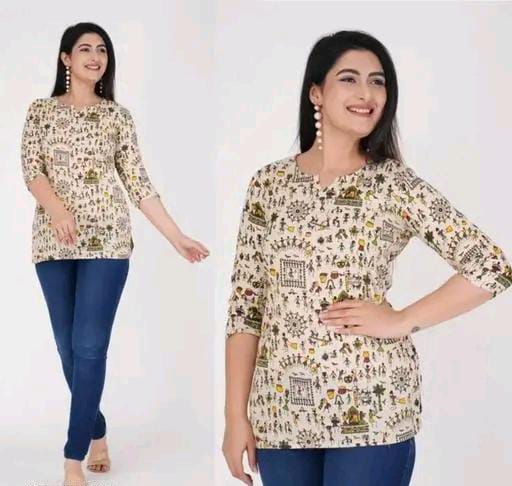 Polyster/Crepe fabric-Floral/ varli Printed Short Kurti