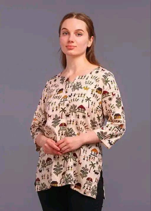 Polyster/Crepe fabric-Floral/ varli Printed Short Kurti