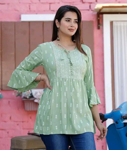 Rayon Embroidered Half Sleeves Tunic/Top For Women