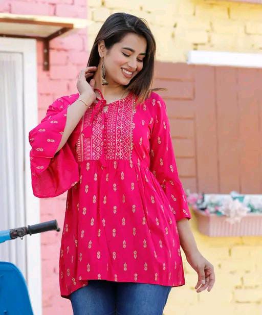 Rayon Embroidered Half Sleeves Tunic/Top For Women