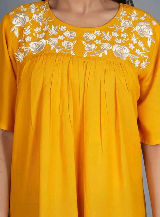 Rayon Embroidered Half Sleeves Tunic/Top For Women