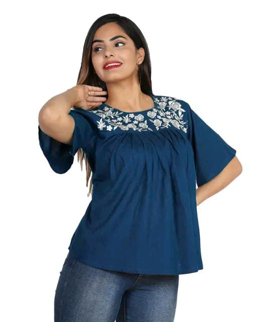 Rayon Embroidered Half Sleeves Tunic/Top For Women