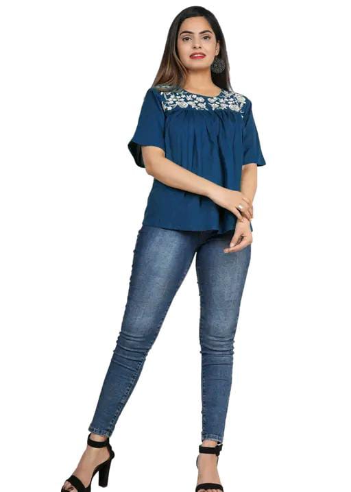 Rayon Embroidered Half Sleeves Tunic/Top For Women