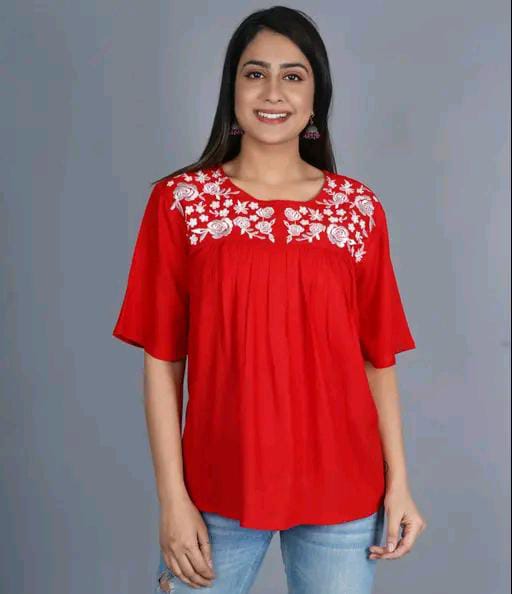 Rayon Embroidered Half Sleeves Tunic/Top For Women