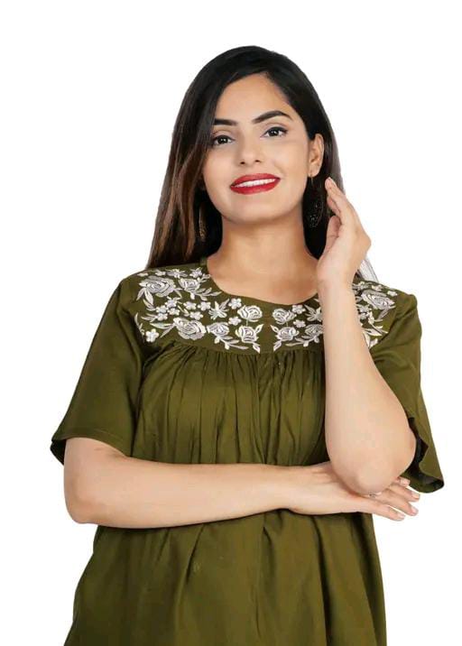 Rayon Embroidered Half Sleeves Tunic/Top For Women