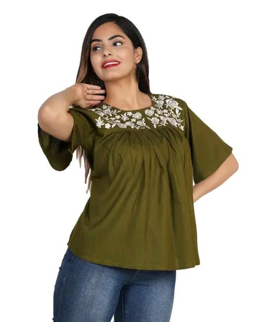 Rayon Embroidered Half Sleeves Tunic/Top For Women
