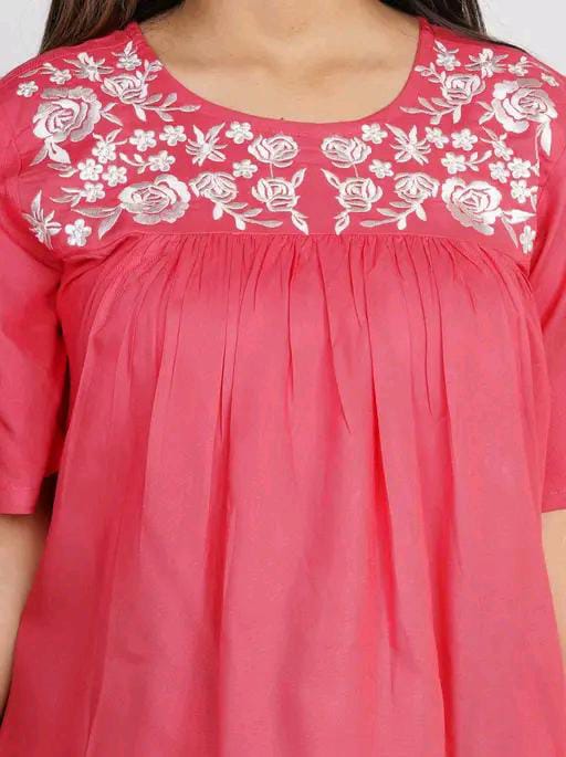 Rayon Embroidered Half Sleeves Tunic/Top For Women
