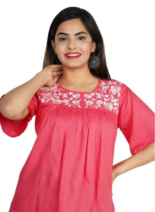 Rayon Embroidered Half Sleeves Tunic/Top For Women