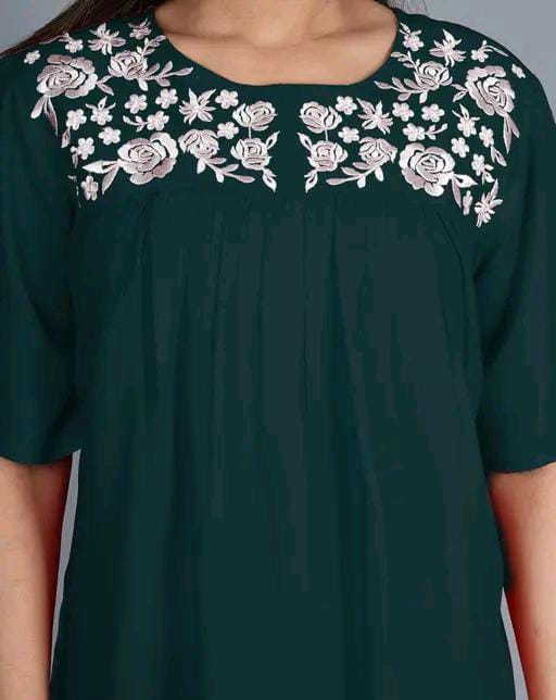 Rayon Embroidered Half Sleeves Tunic/Top For Women