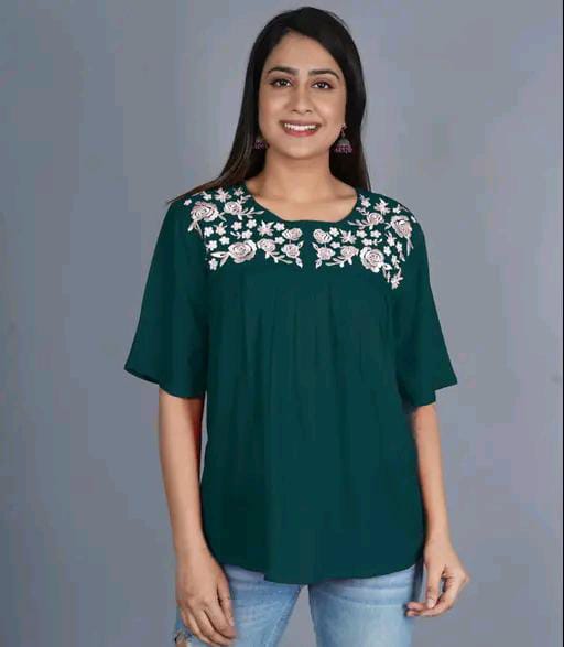 Rayon Embroidered Half Sleeves Tunic/Top For Women
