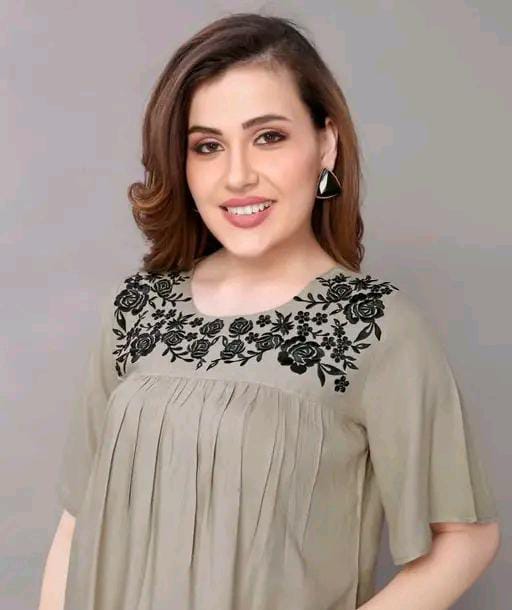 Rayon Embroidered Half Sleeves Tunic/Top For Women