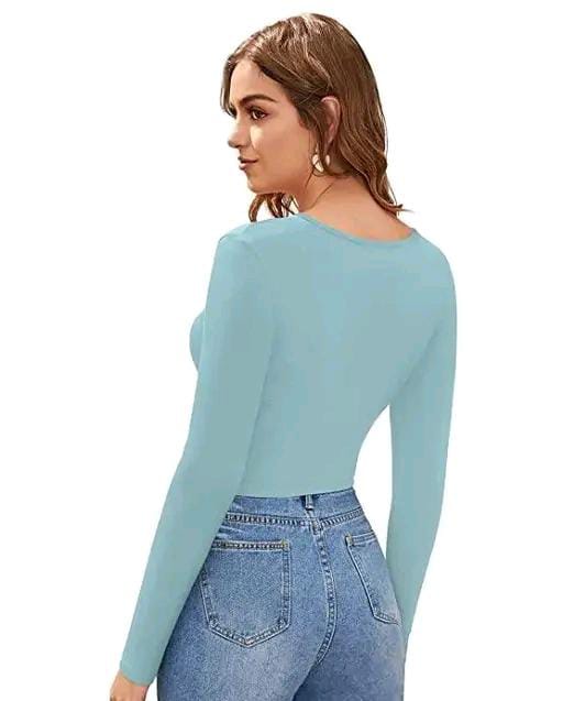 Casual Polyester Blend V-Neck Full Sleeves Black Crop Top