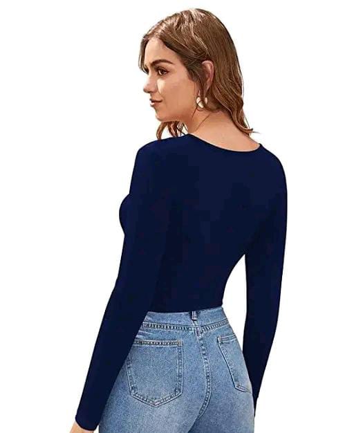 Casual Polyester Blend V-Neck Full Sleeves Black Crop Top