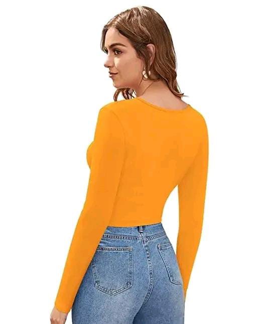 Casual Polyester Blend V-Neck Full Sleeves Black Crop Top