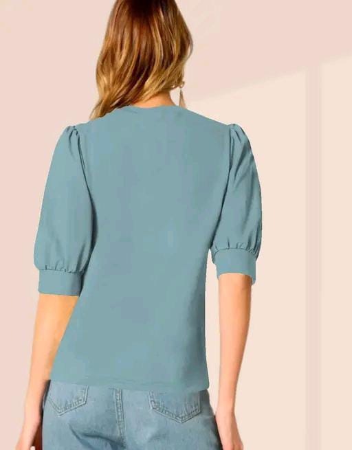 Round Neck Puff Half Sleeves Polyester Blend Top