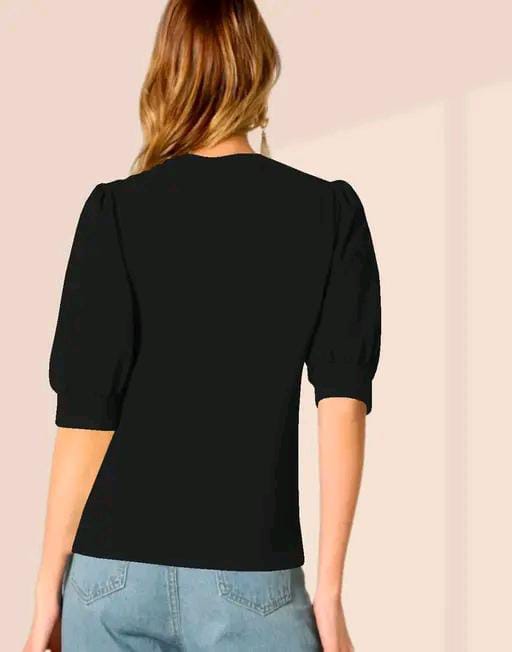 Round Neck Puff Half Sleeves Polyester Blend Top