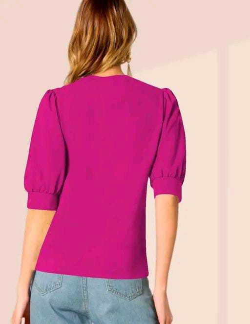 Round Neck Puff Half Sleeves Polyester Blend Top