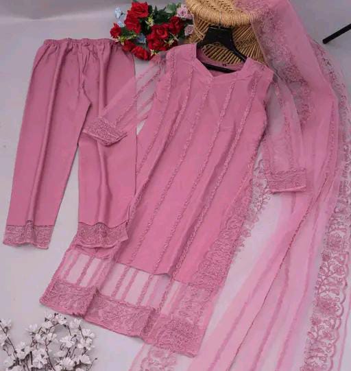 Women Net Kurti Set with Dupatta