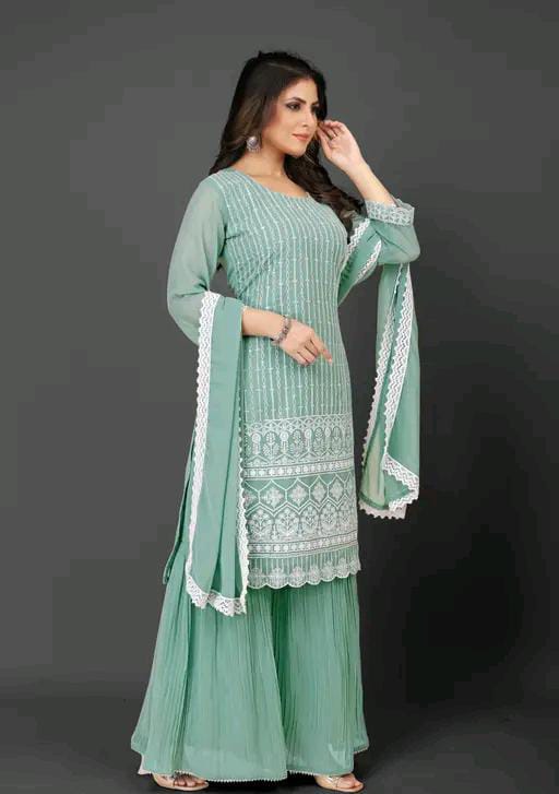 ( EMBROIDERY + FULL INNER ) Kurta sharara and dupatta set