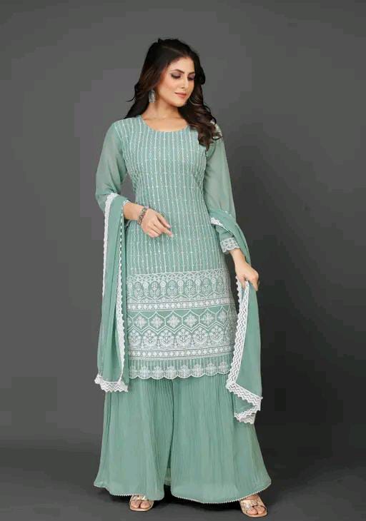 ( EMBROIDERY + FULL INNER ) Kurta sharara and dupatta set