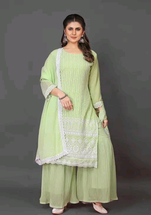 ( EMBROIDERY + FULL INNER ) Kurta sharara and dupatta set