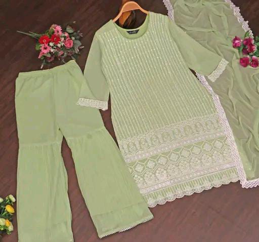 ( EMBROIDERY + FULL INNER ) Kurta sharara and dupatta set