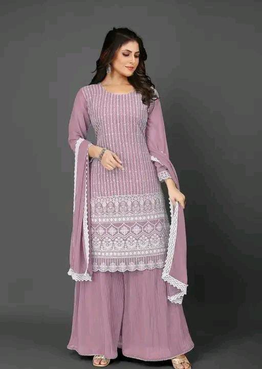 ( EMBROIDERY + FULL INNER ) Kurta sharara and dupatta set
