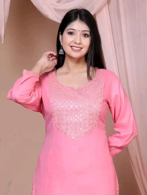 Women Embroidered Straight Kurta