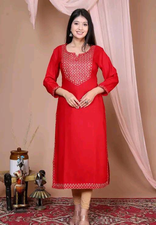 Women Embroidered Straight Kurta