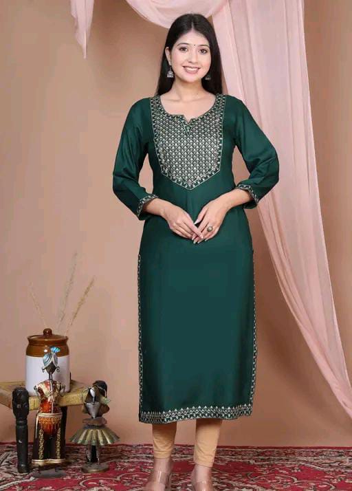 Women Embroidered Straight Kurta