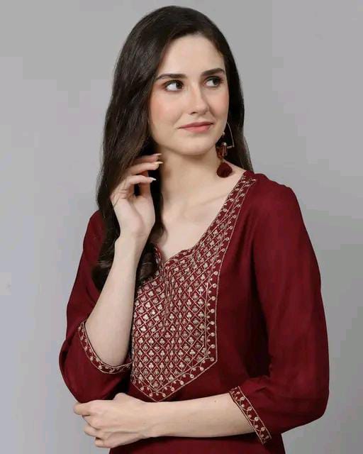 Women Embroidered Straight Kurta