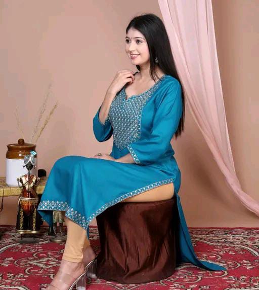 Women Embroidered Straight Kurta