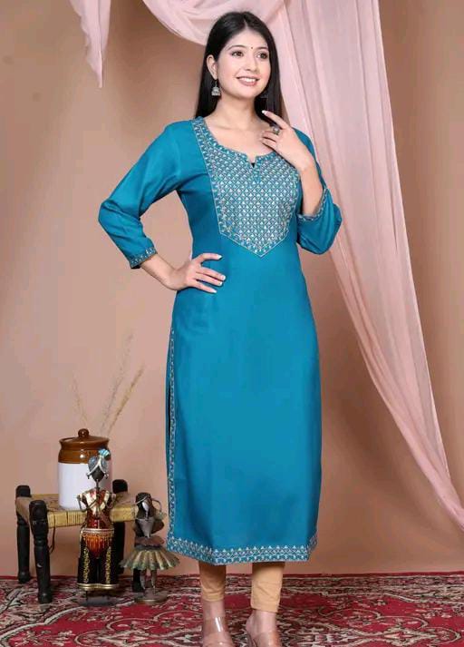 Women Embroidered Straight Kurta