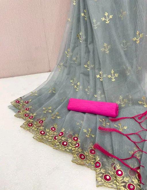 TRENDING EMBROIDERY NET SAREE