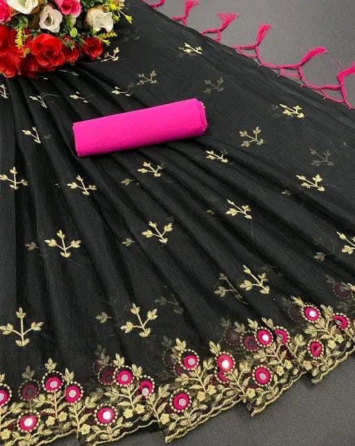 Mirror work net saree