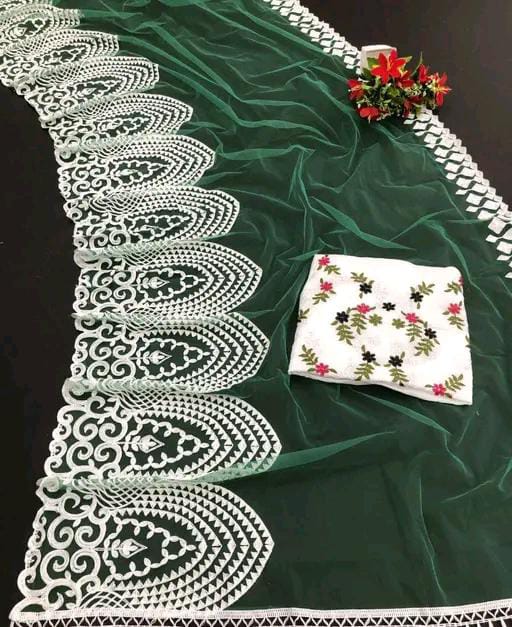 HEAVY EMBROIDERED NET SAREE