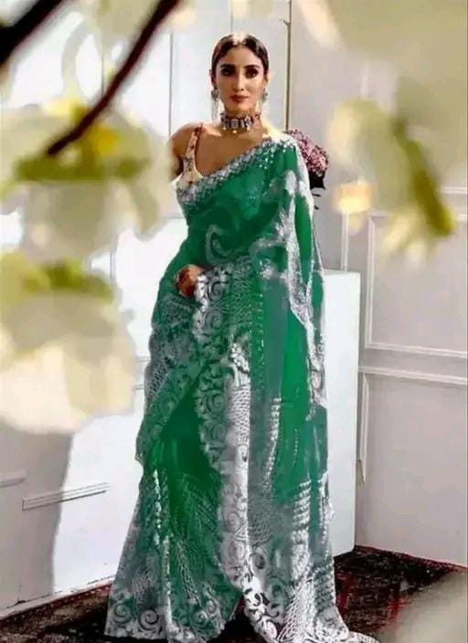 HEAVY EMBROIDERED NET SAREE