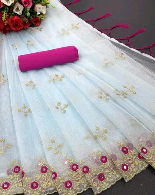 BOLLYWOOD STYLE MIRROR WORK NET SAREE