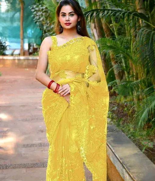 FLORAL PRINTED NET SAREE