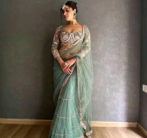 HEAVY EMBROIDERED NET SAREE
