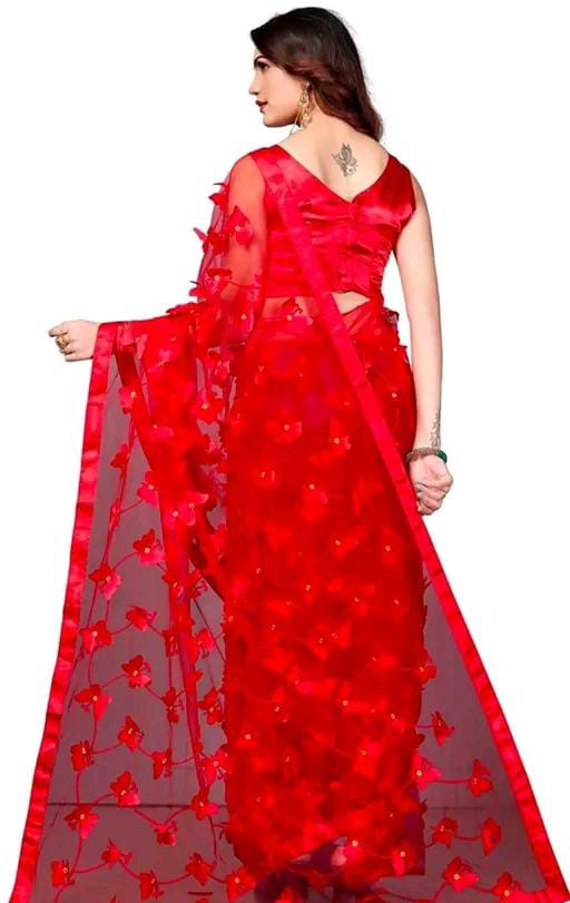 TRENDING RED NET SAREE