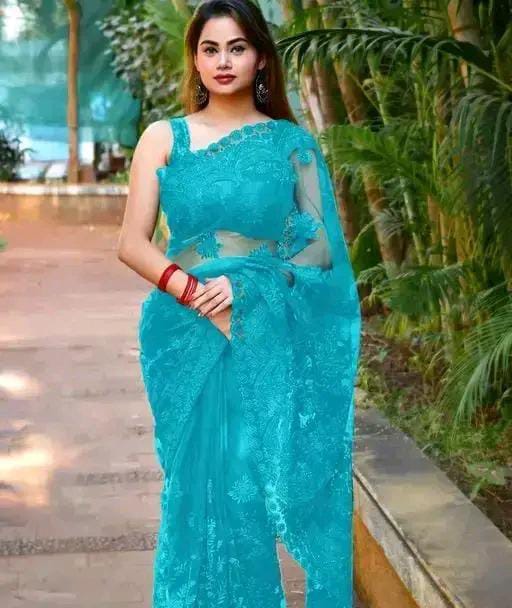 FLORAL PRINTED NET SAREE